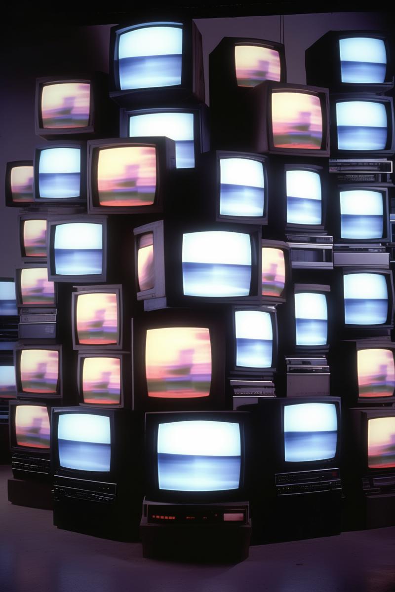 00817-4280678715-_lora_Video installation_1_Video installation - A photo image of an art installation of stacked sony trinitron crt television se.png